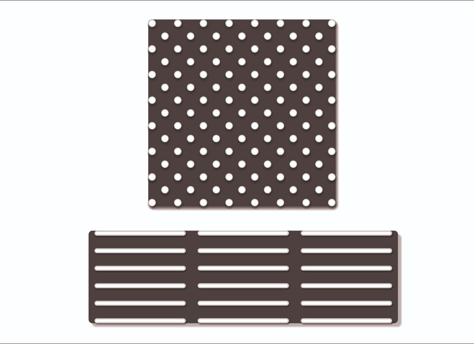 Blindenleitsystem Braune Unterlage mit weißen Punkten und resignierten horizontalen Linien darunter.